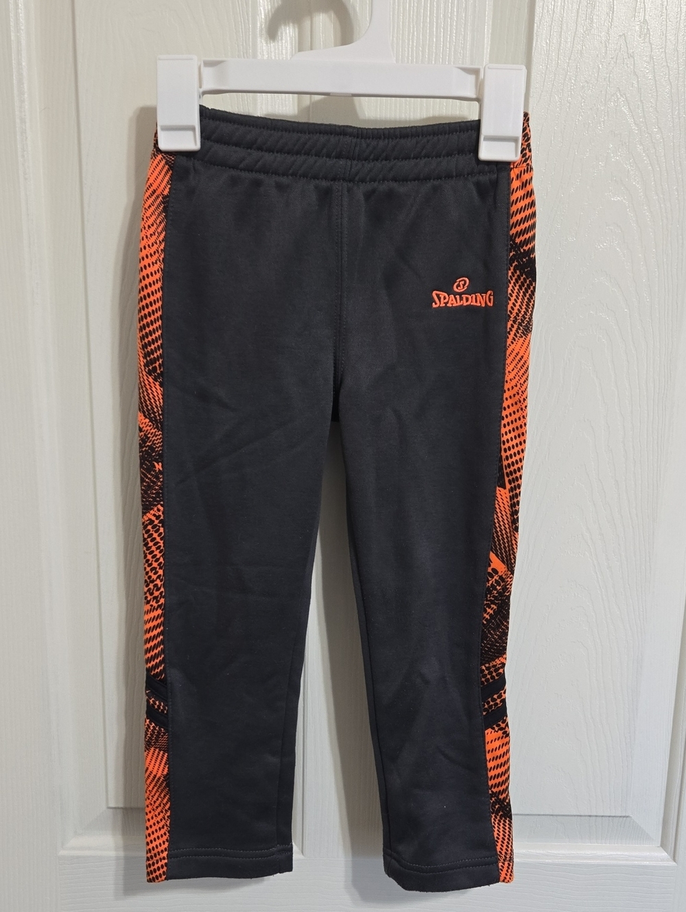 Spalding Boys Dark Grey Athletic Track Pants With Orange Stripe